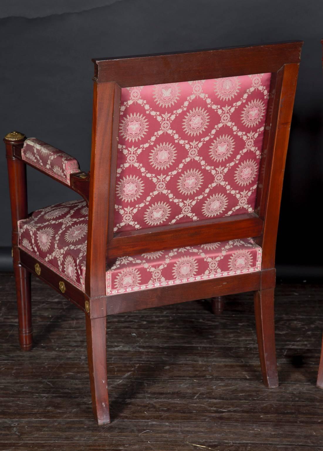 Pair of 19th Century Napoleon III Mahogany Chairs with Bronze d’Ore Details For Sale 6