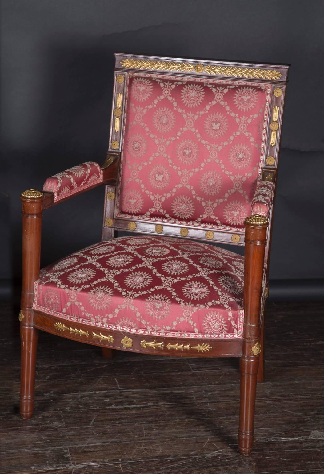 French Pair of 19th Century Napoleon III Mahogany Chairs with Bronze d’Ore Details For Sale