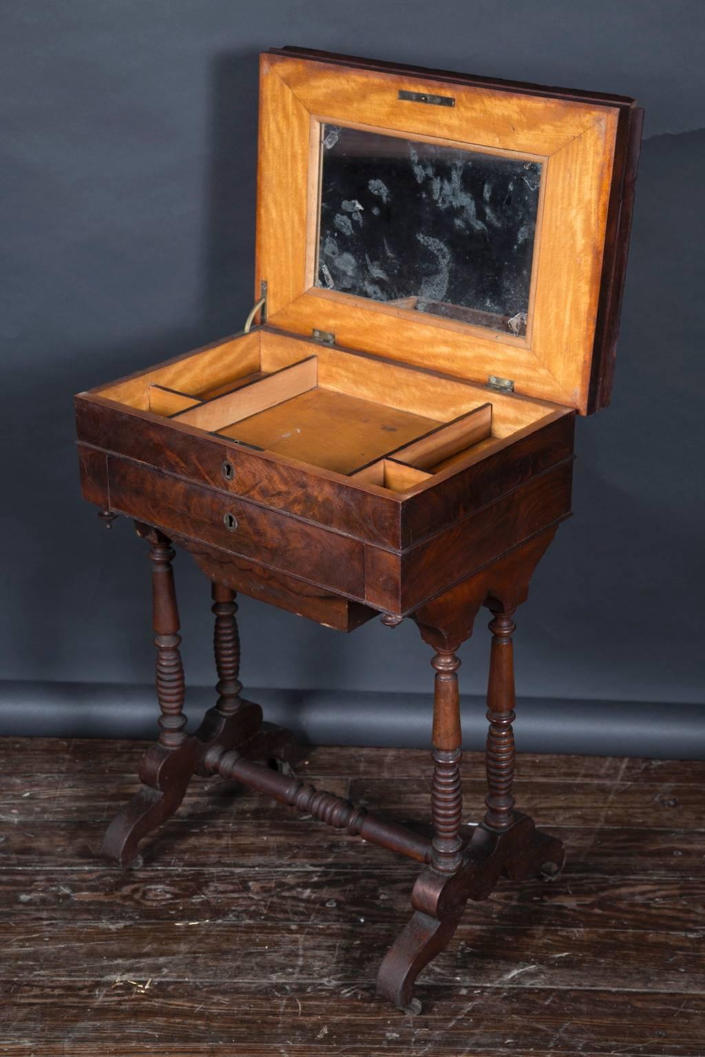 Mirror French 19th Century Burl Walnut Poudreuse Table For Sale