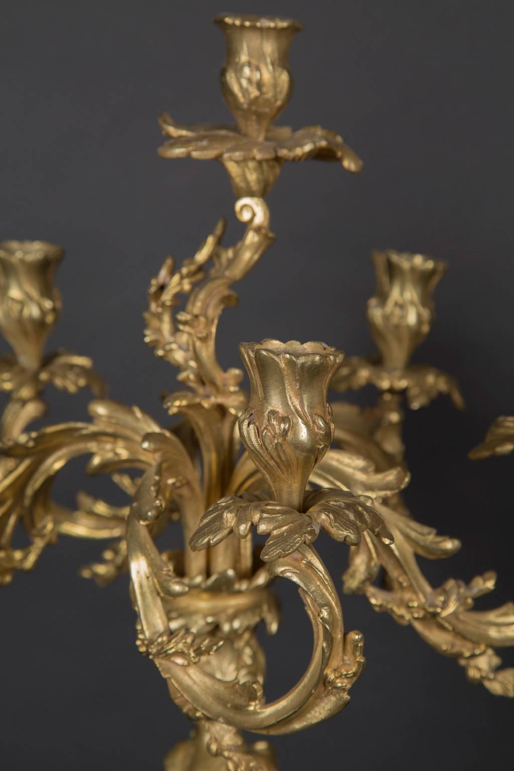 Paar französische Bronze d'Oré-Kerzenständer des 19. (19. Jahrhundert) im Angebot