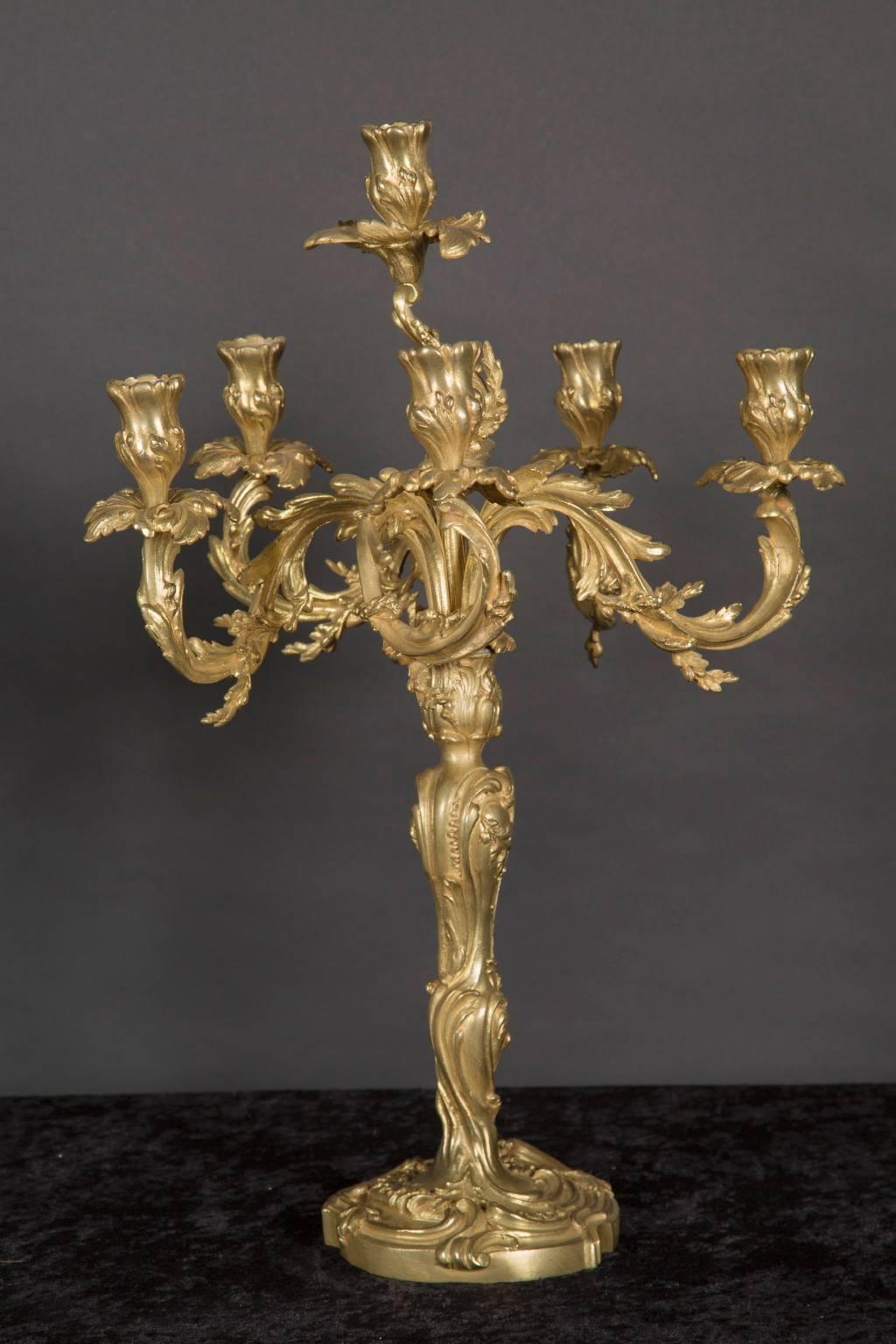 Pair of French 19th Century Bronze d’Oré Candlelabra In Excellent Condition For Sale In New Orleans, LA