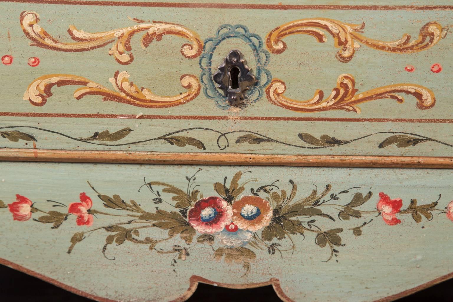 Italian Louis XV Floirate Painted Chest with Faux Marbre Top, 19th Century  In Good Condition For Sale In New Orleans, LA