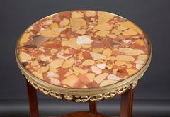 French 19th Century Cylindrical Mahogany Table with Bronze Mounts and Marble Top