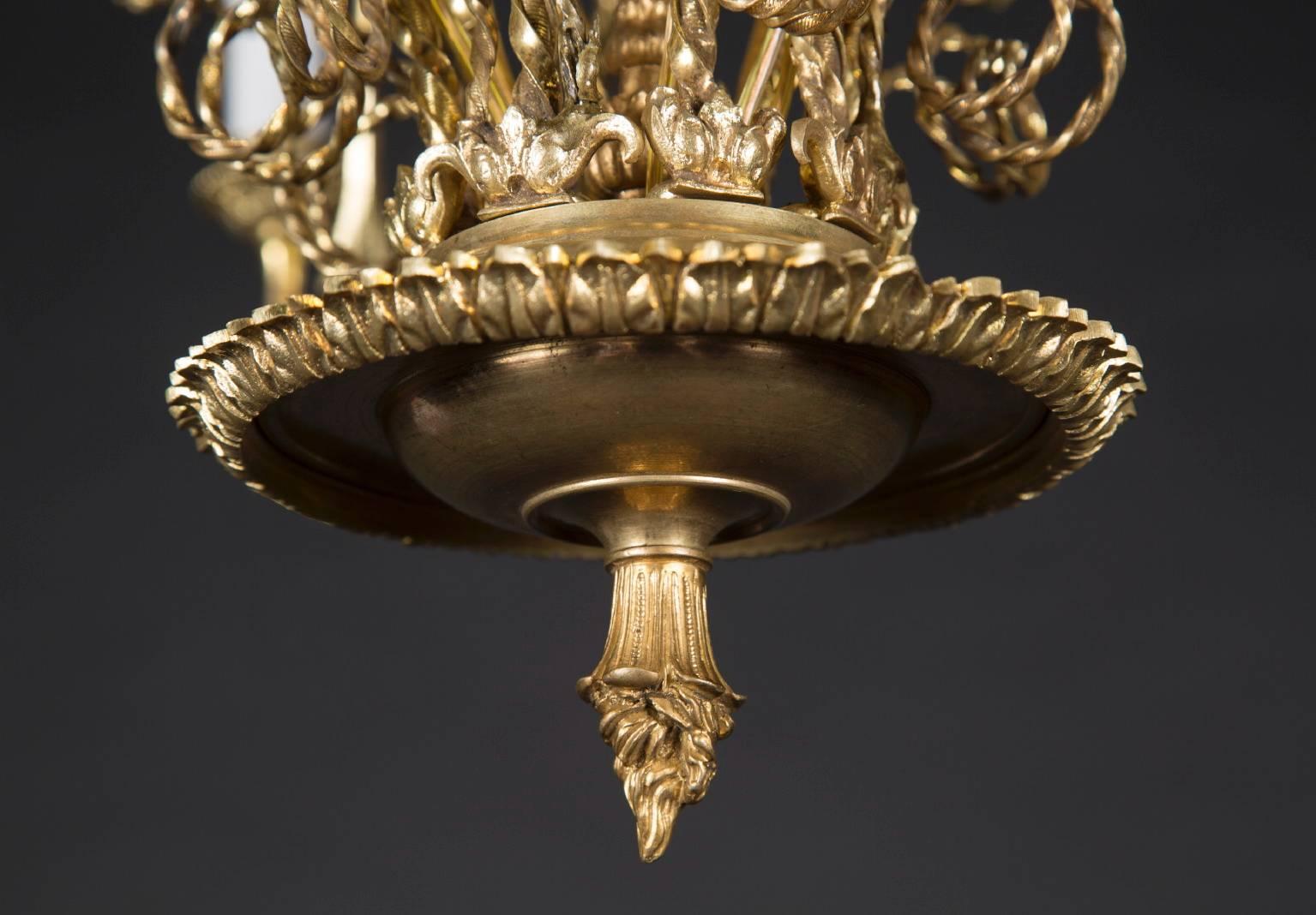 Gold Plate Louis XVI Bronze d’Ore Chandelier with Scroll Motif, French Mid-19th Century For Sale