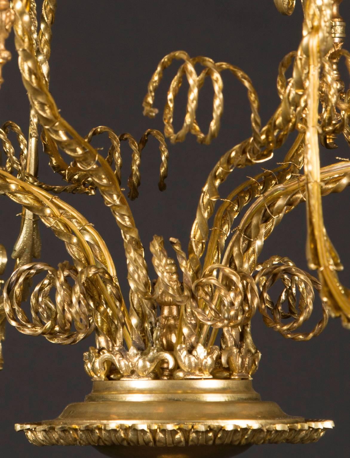 Hand-Crafted Louis XVI Bronze d’Ore Chandelier with Scroll Motif, French Mid-19th Century For Sale