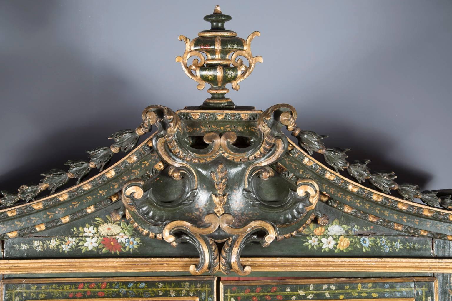 Louis XV 18th Century Austrian Hand-Carved and Painted Cabinet Accented with Gold Leaf For Sale