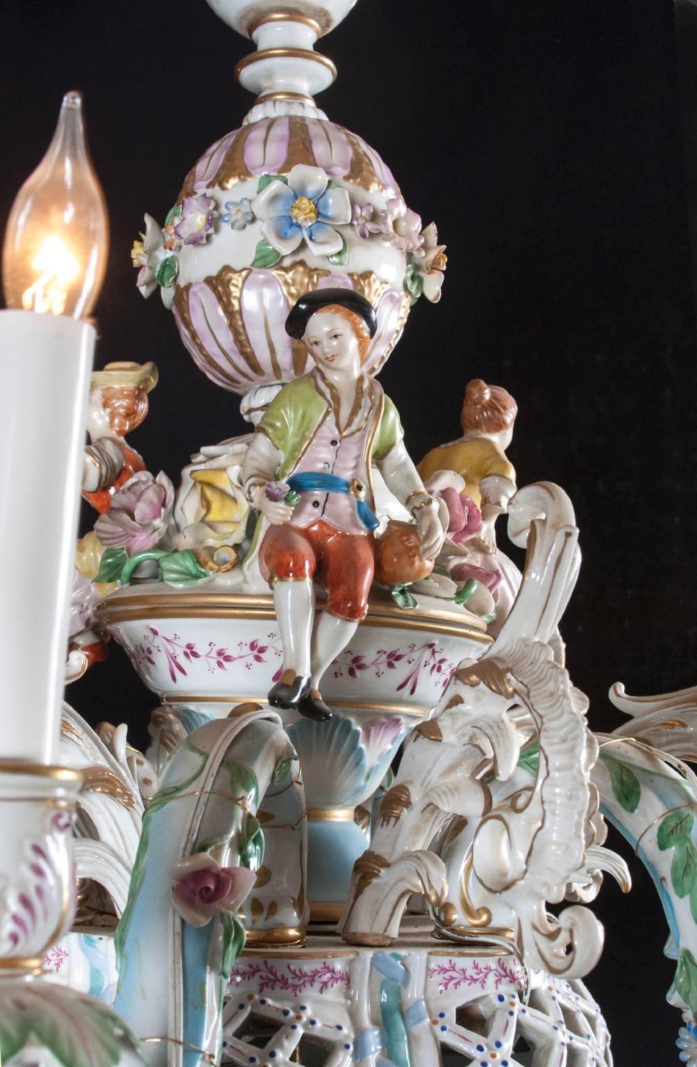 Capodimonte Italian Porcelain Chandelier and Sconces In Excellent Condition In New Orleans, LA