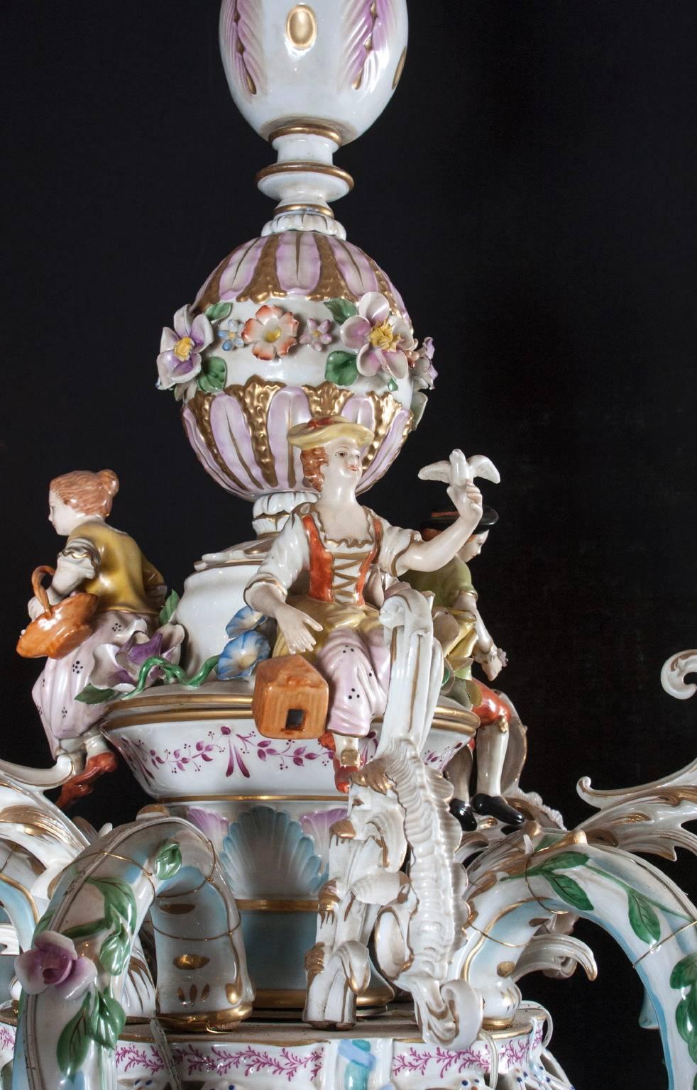 20th Century Capodimonte Italian Porcelain Chandelier and Sconces