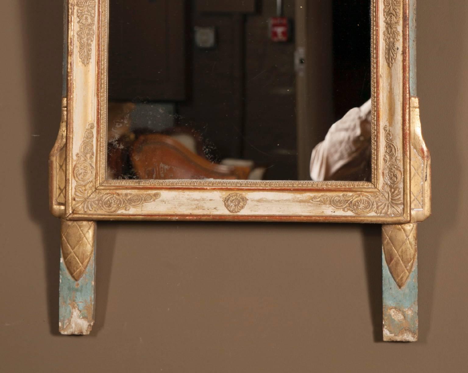 Wood Gold Leaf Painted and Carved Mirror, Early 19th Century French, Louis XVI For Sale
