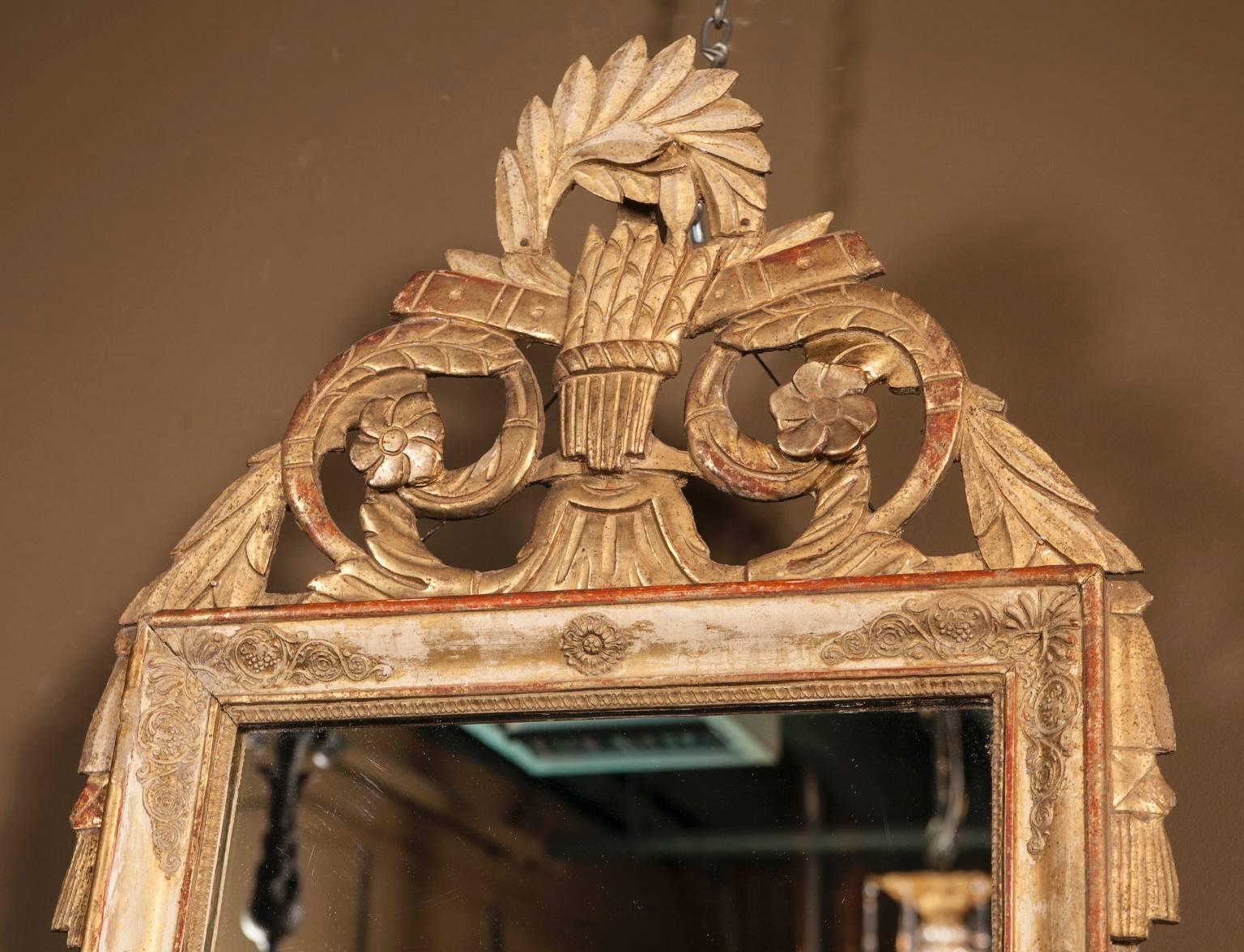 Hand-Painted Gold Leaf Painted and Carved Mirror, Early 19th Century French, Louis XVI For Sale