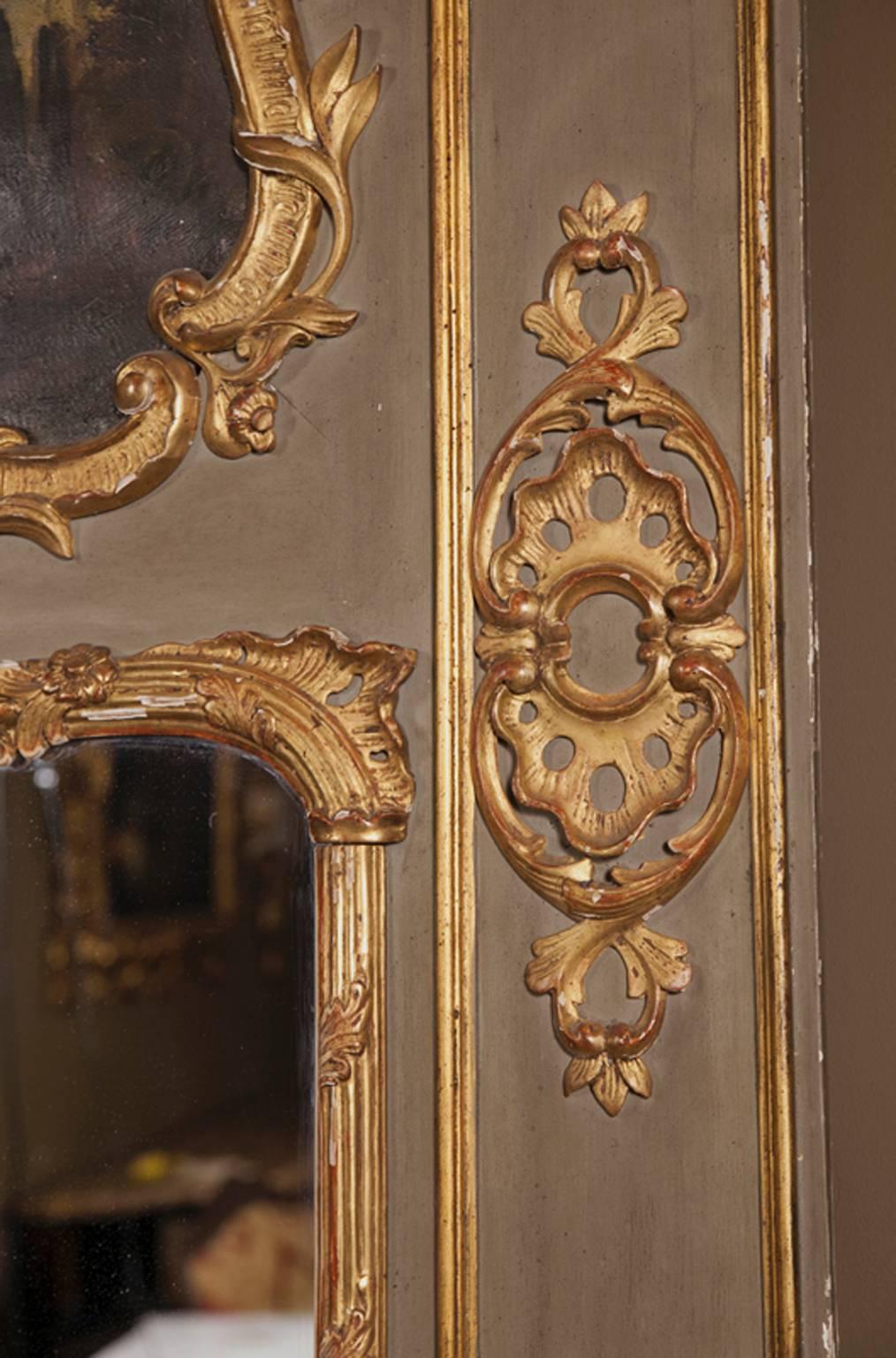 Louis XVI Trumeau with Painting and Carved Gold Leaf, French 19th Century In Good Condition For Sale In New Orleans, LA