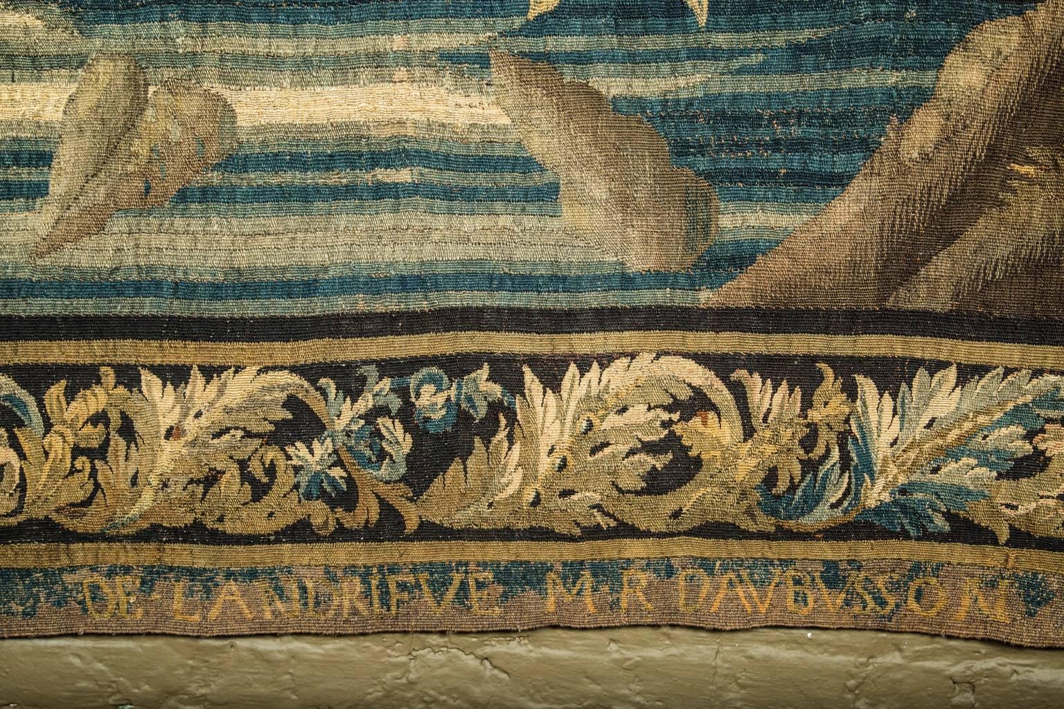 Hand-Woven 18th Century Aubusson Tapestry signed “De Landrieve” & M R D”Aubusson” For Sale