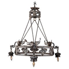 French late 19th century Gothic Revival iron chandelier with Winged Dragons