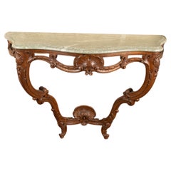 French 18th Century Louis XV Walnut and Marble Top Console