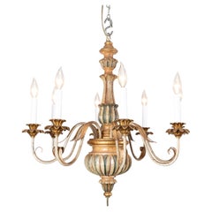 Beautiful Painted and Gilded Wood Italian Chandelier