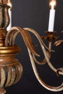 Beautiful Painted and Gilded Wood Italian Chandelier
