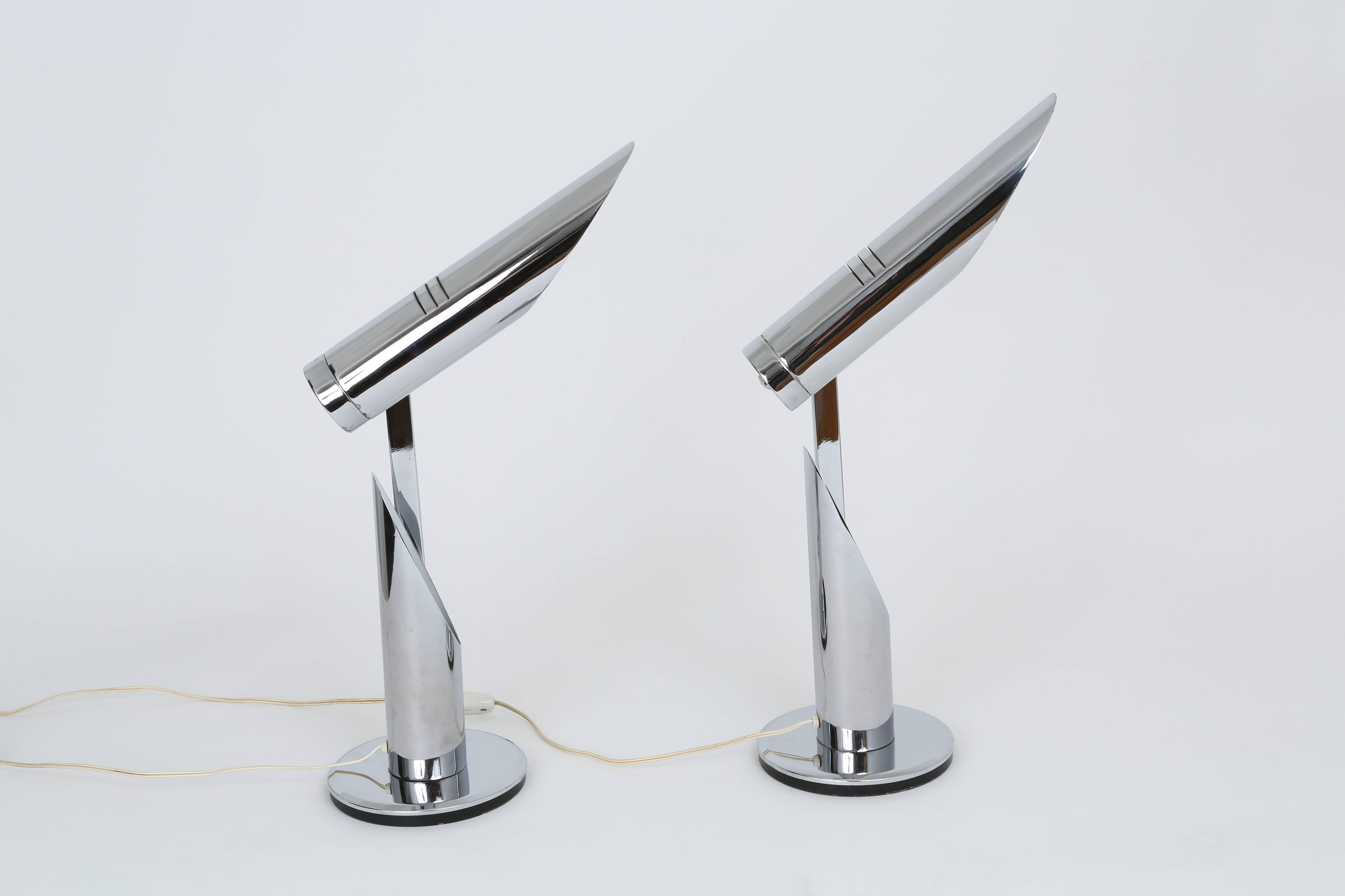 Mid-Century Modern Pair of Chrome Table Lamps by Fase