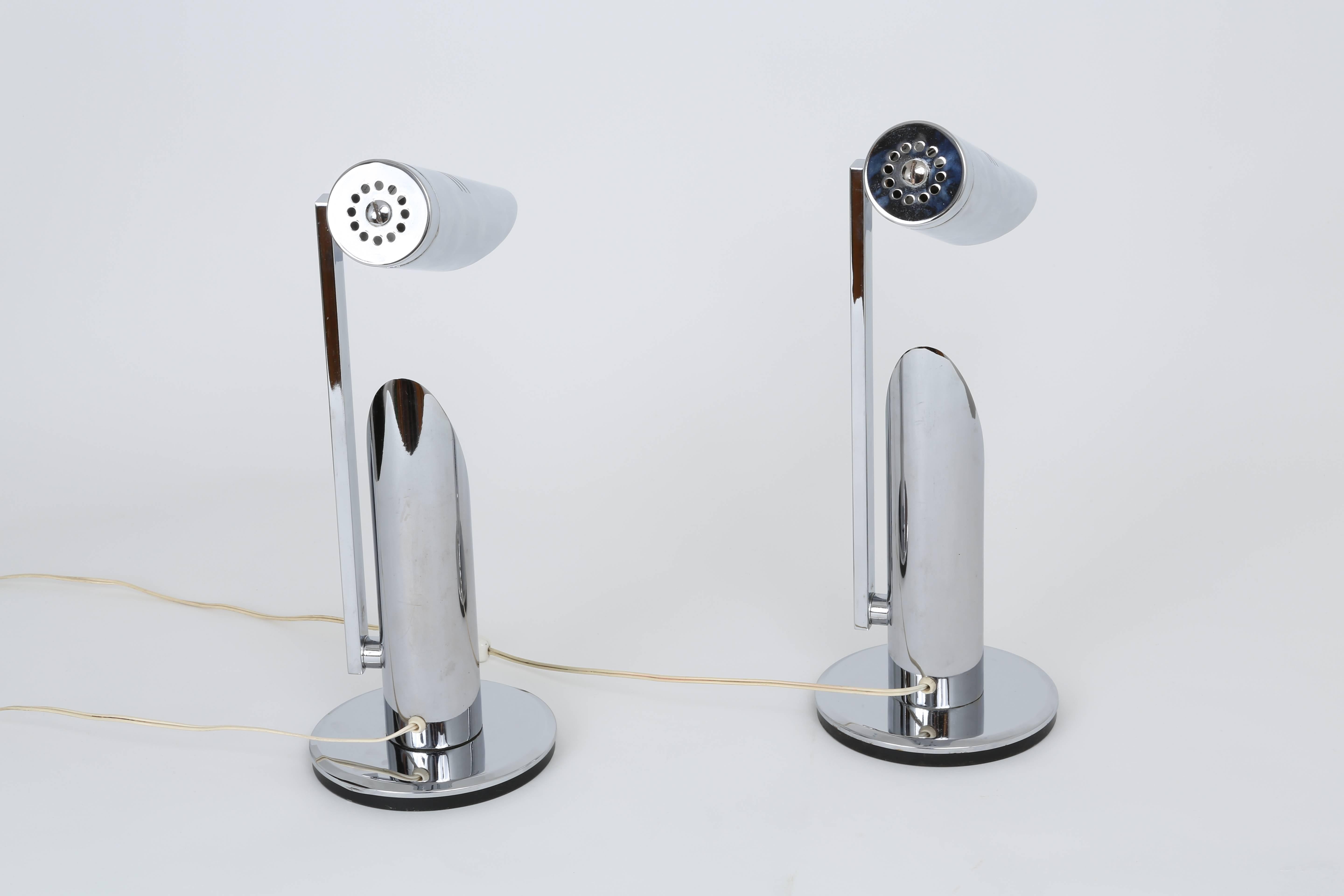 Spanish Pair of Chrome Table Lamps by Fase