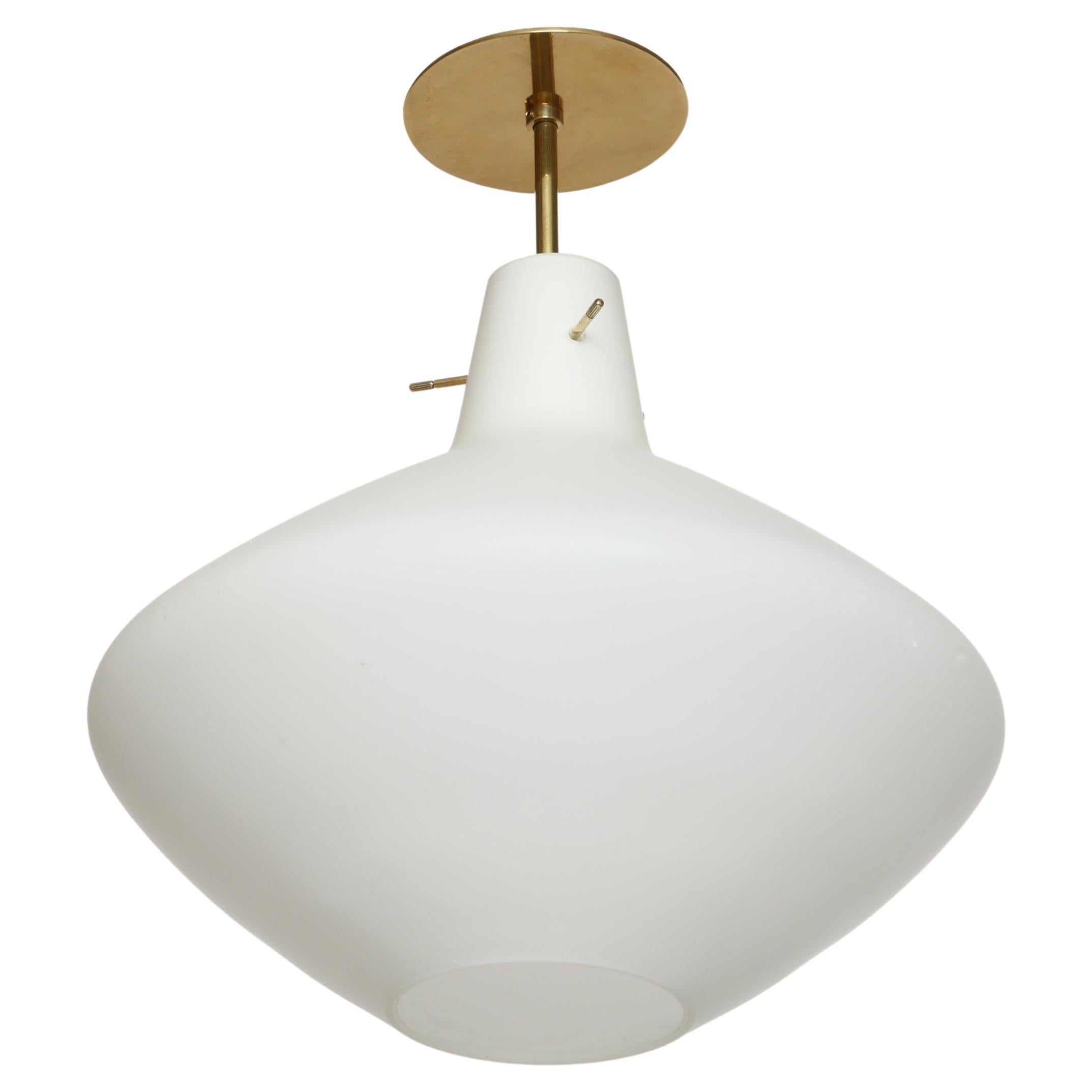Stilnovo flush mount ceiling light.
Opaline glass, brass.
Takes 1 medium bulb.
Rewired for US.