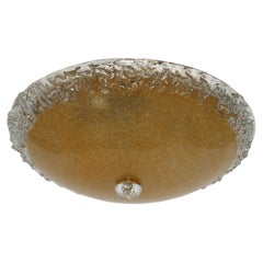 Murano Glass Flush Mount Ceiling Light, Brass, Italy circa 1960s