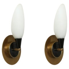 Stilnovo style sconces in opaline glass and brass, Italy circa 1960s