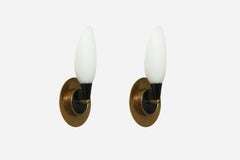 Stilnovo style sconces in opaline glass and brass, Italy circa 1960s