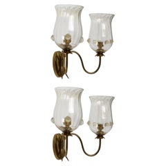 Murano Wall Sconces by Barovier, Brass & Glass, Italy 1950s