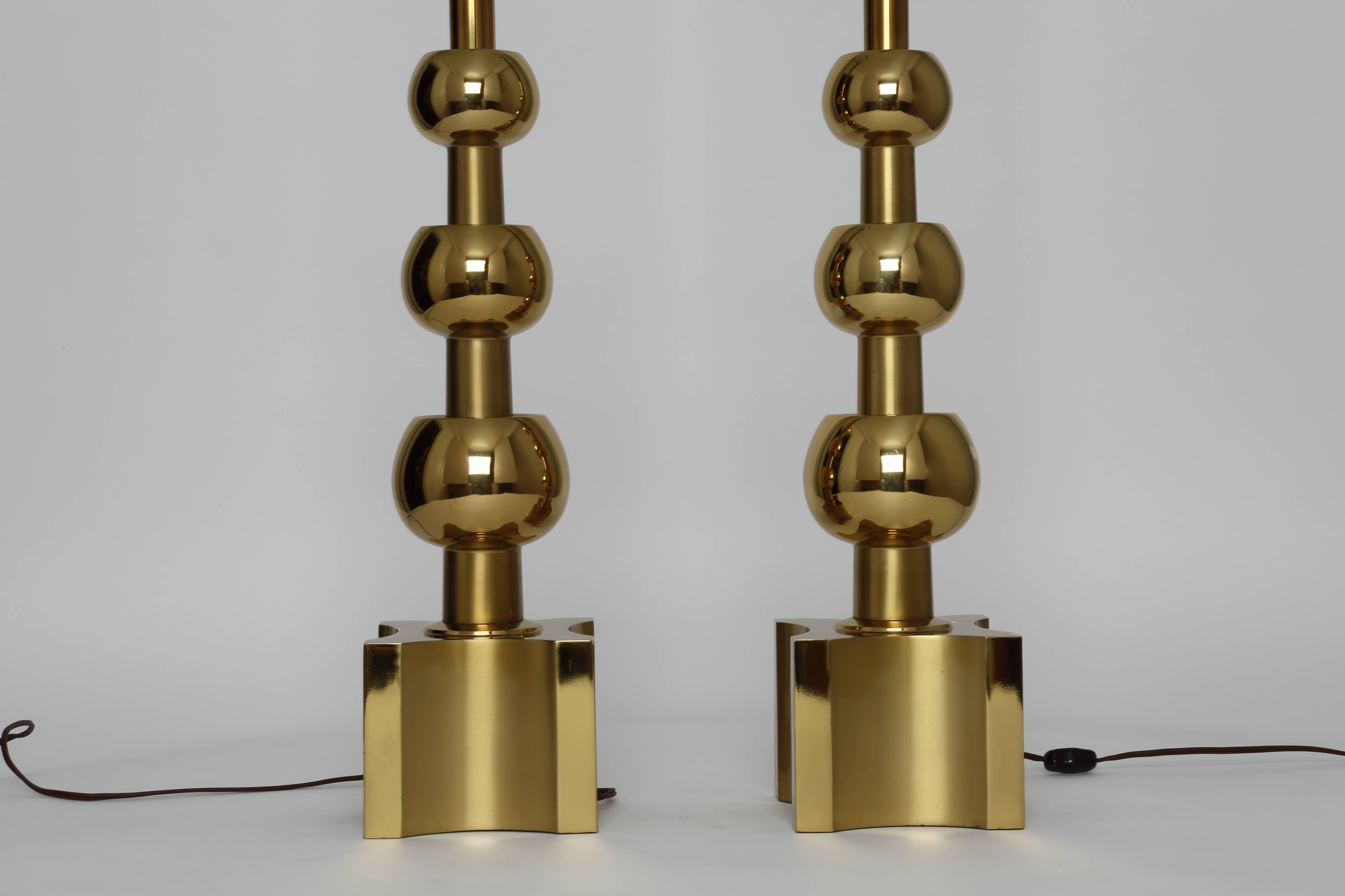 Plated Pair of Brass Table Lamps by Stiffel