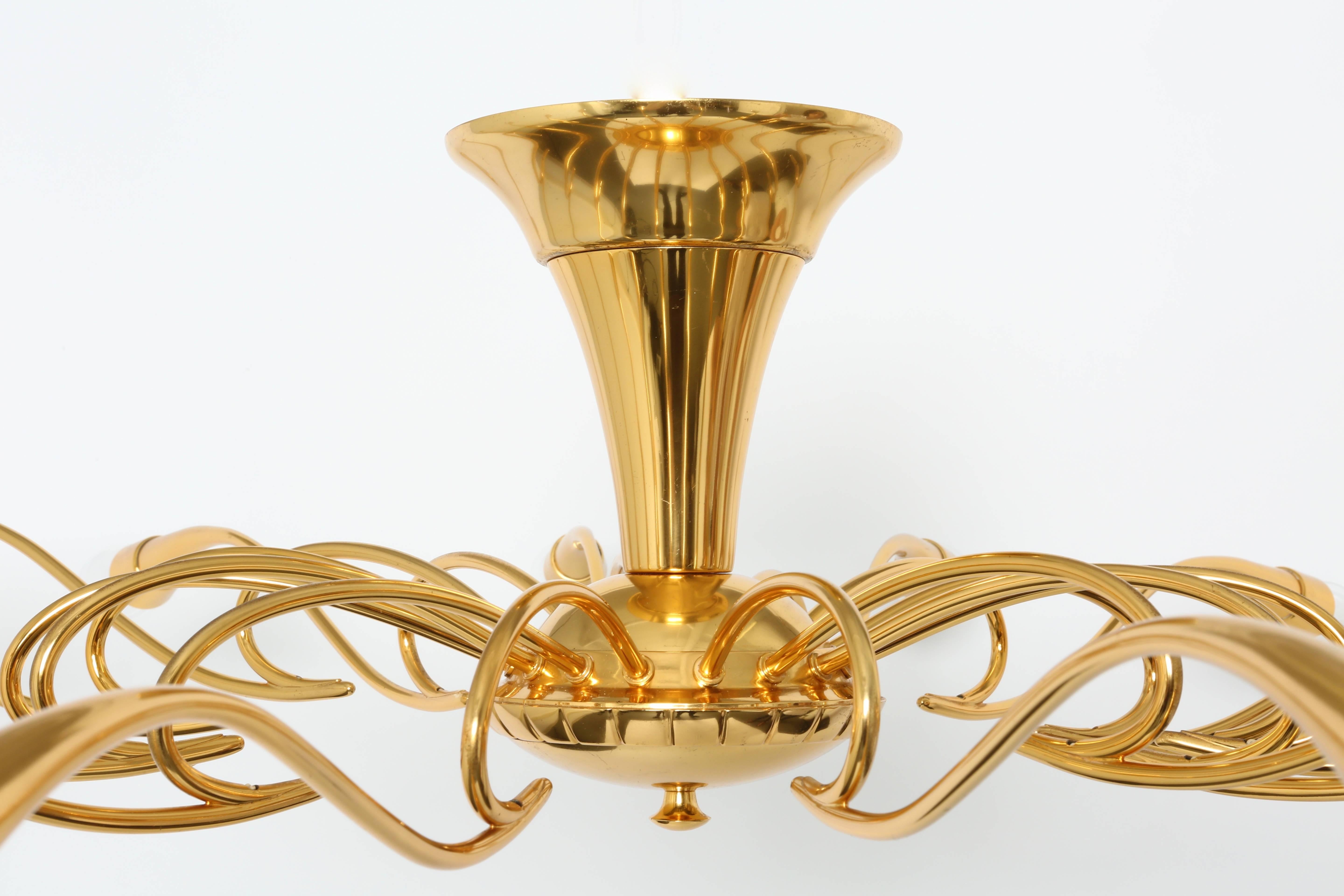 Brass Flush Mount chandelier by Oscar Torlasco