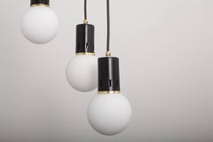 Stilnovo Cascading Chandelier, Opaline Glass & Brass, 1960s Italy
