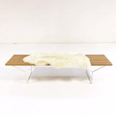 Vintage Harry Bertoia for Knoll Slat Bench, Model 400 with Brazilian Sheepkin