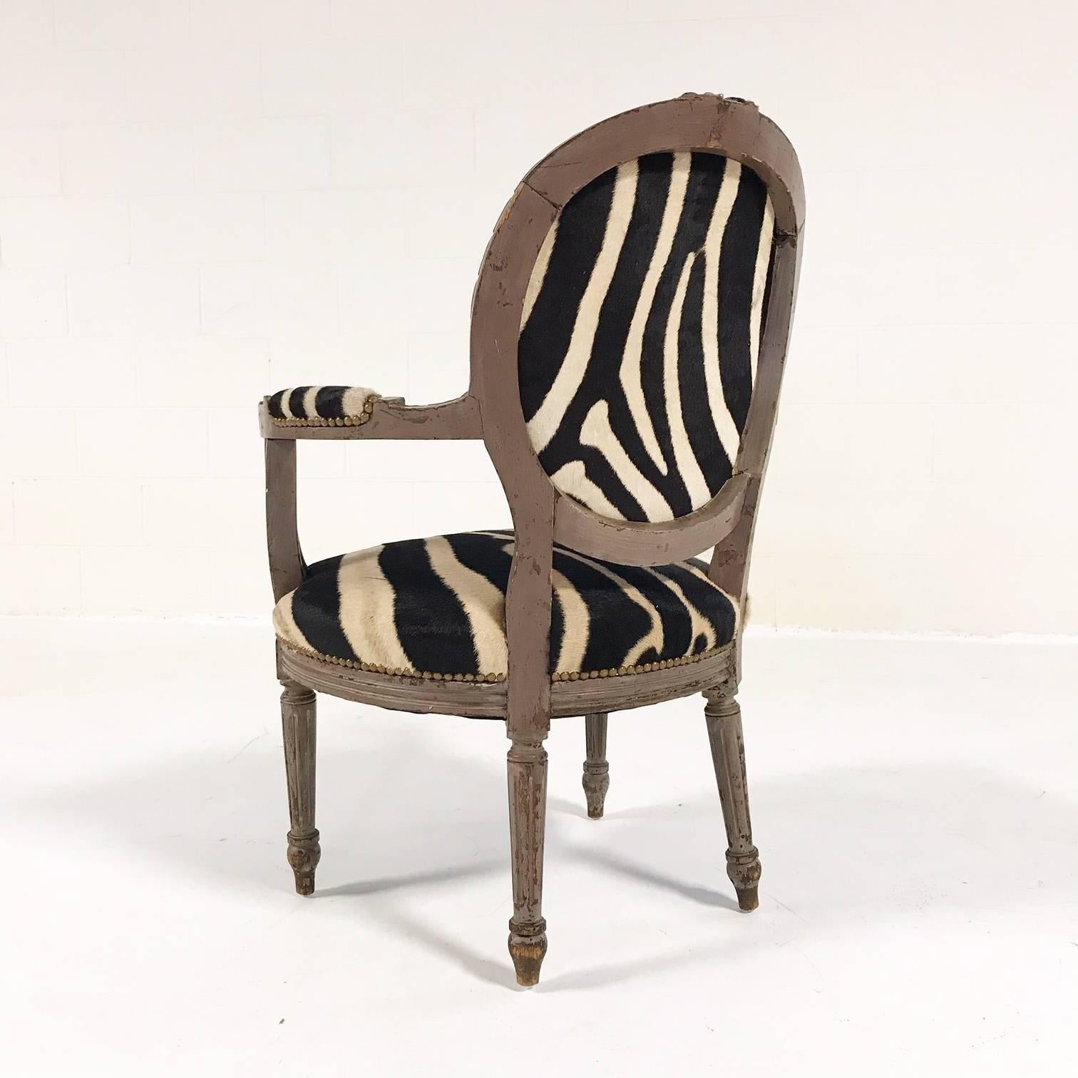 20th Century Vintage Louis XVI Armchair Reupholstered in Zebra Hide