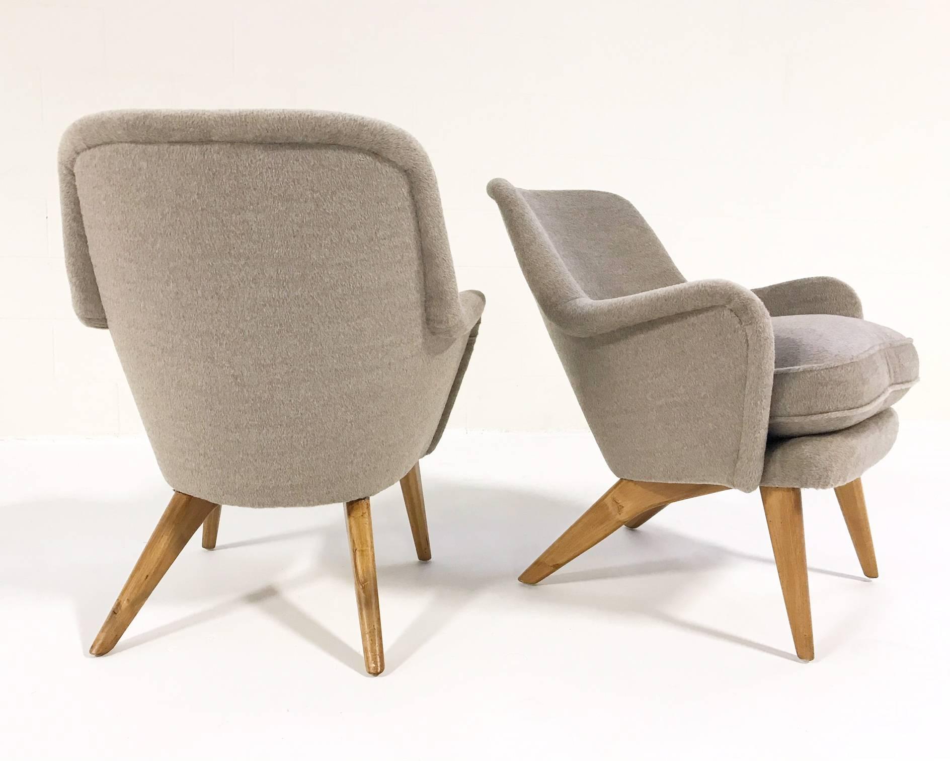 Pedro Armchairs by Carl-Gustav Hiort Af Ornas Restored in Loro Piana Alpaca In Excellent Condition In SAINT LOUIS, MO