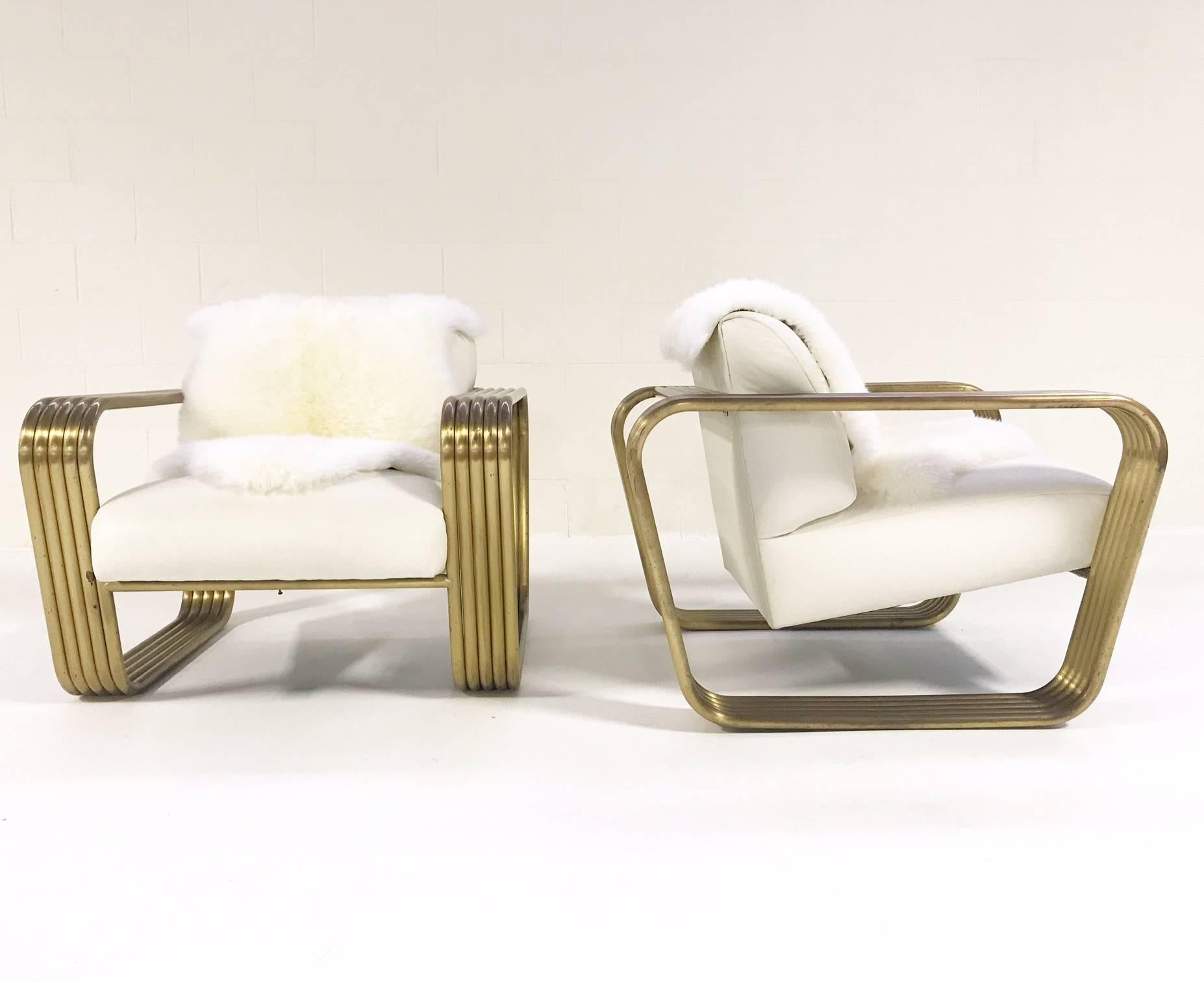 Late 20th Century Pair of circa 1975 Jay Spectre Lounge Chairs with New Zealand Sheepskin Throws