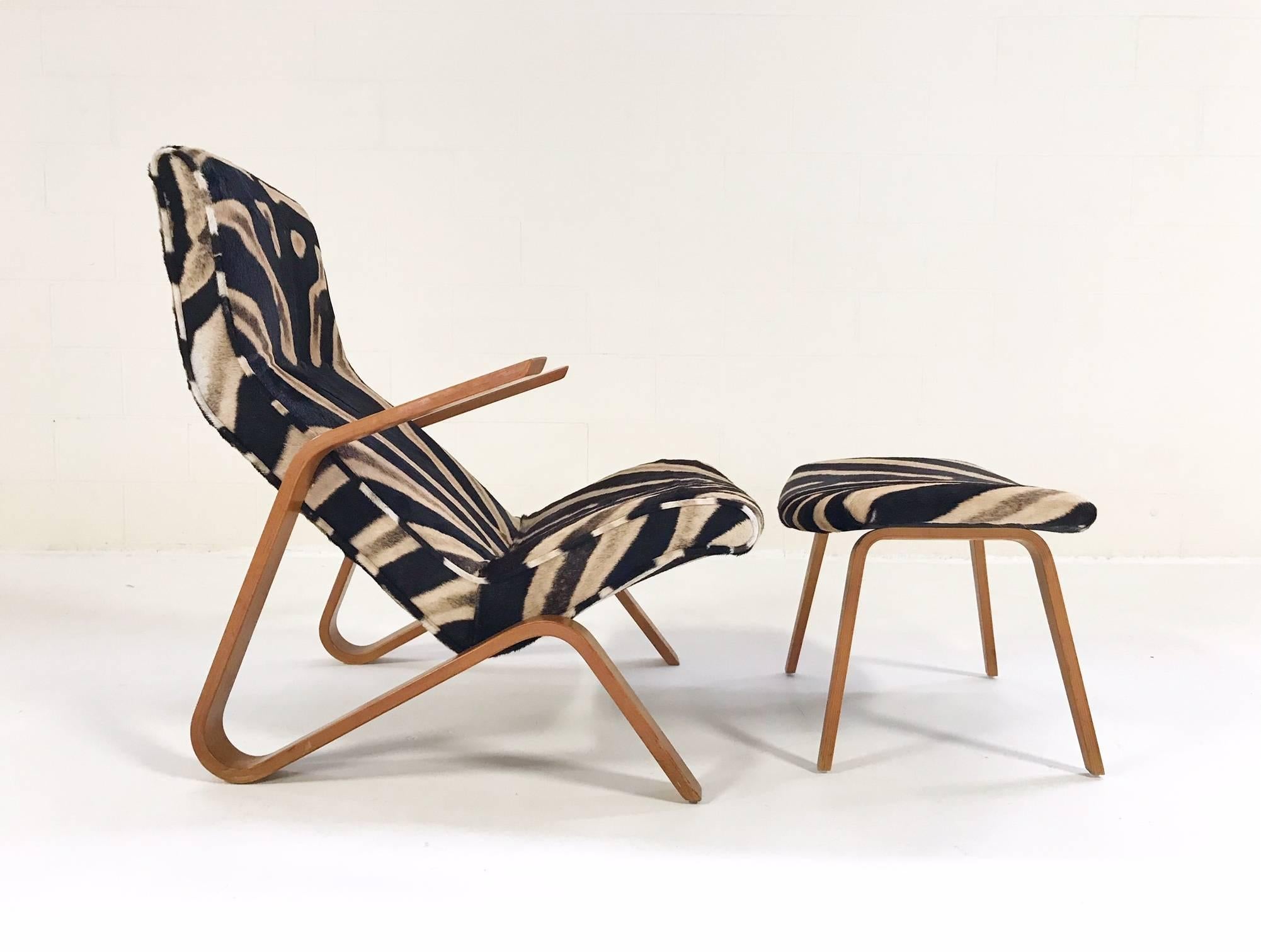 20th Century Eero Saarinen for Knoll Grasshopper Chair and Ottoman in Zebra Hide