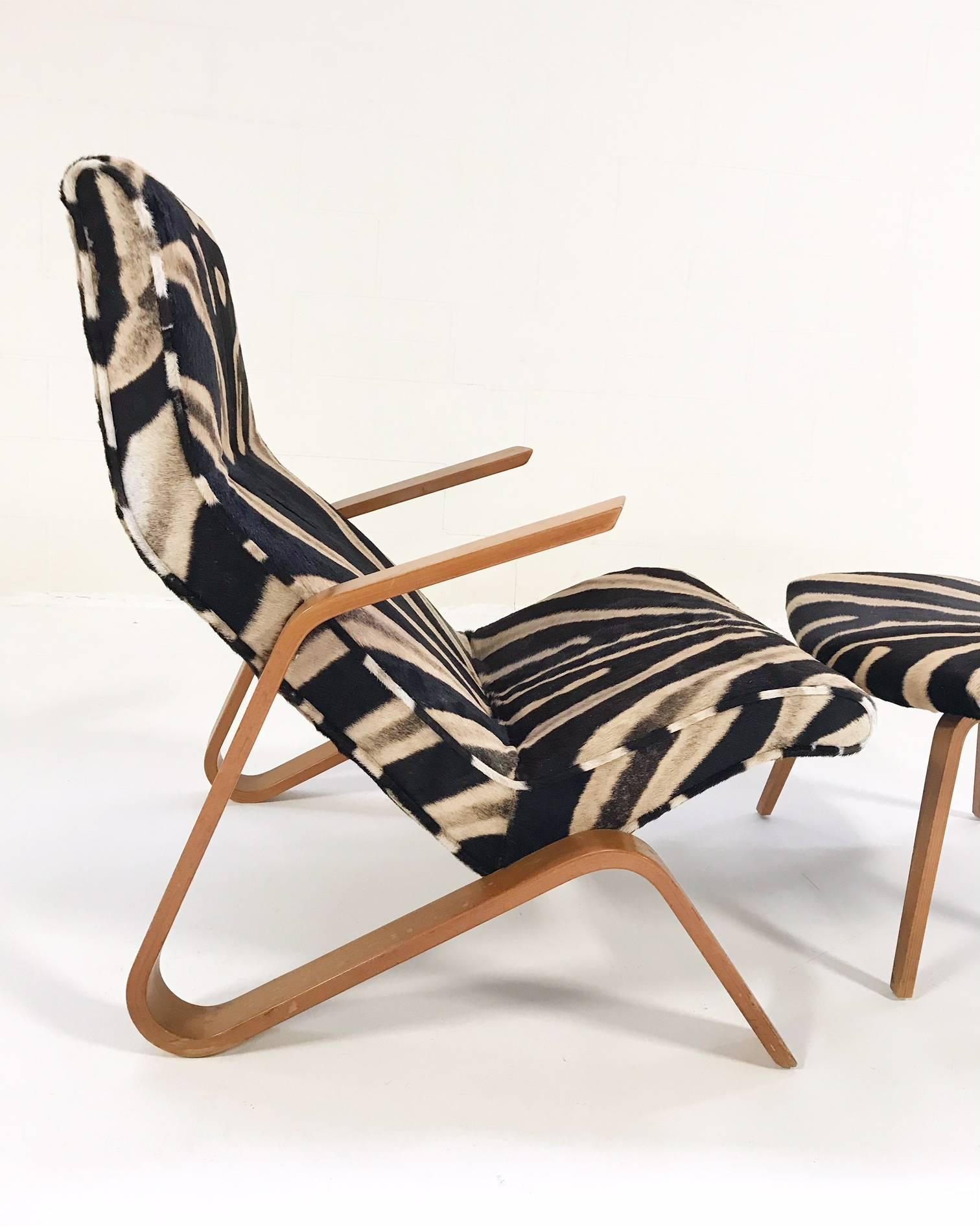 Eero Saarinen for Knoll Grasshopper Chair and Ottoman in Zebra Hide 1