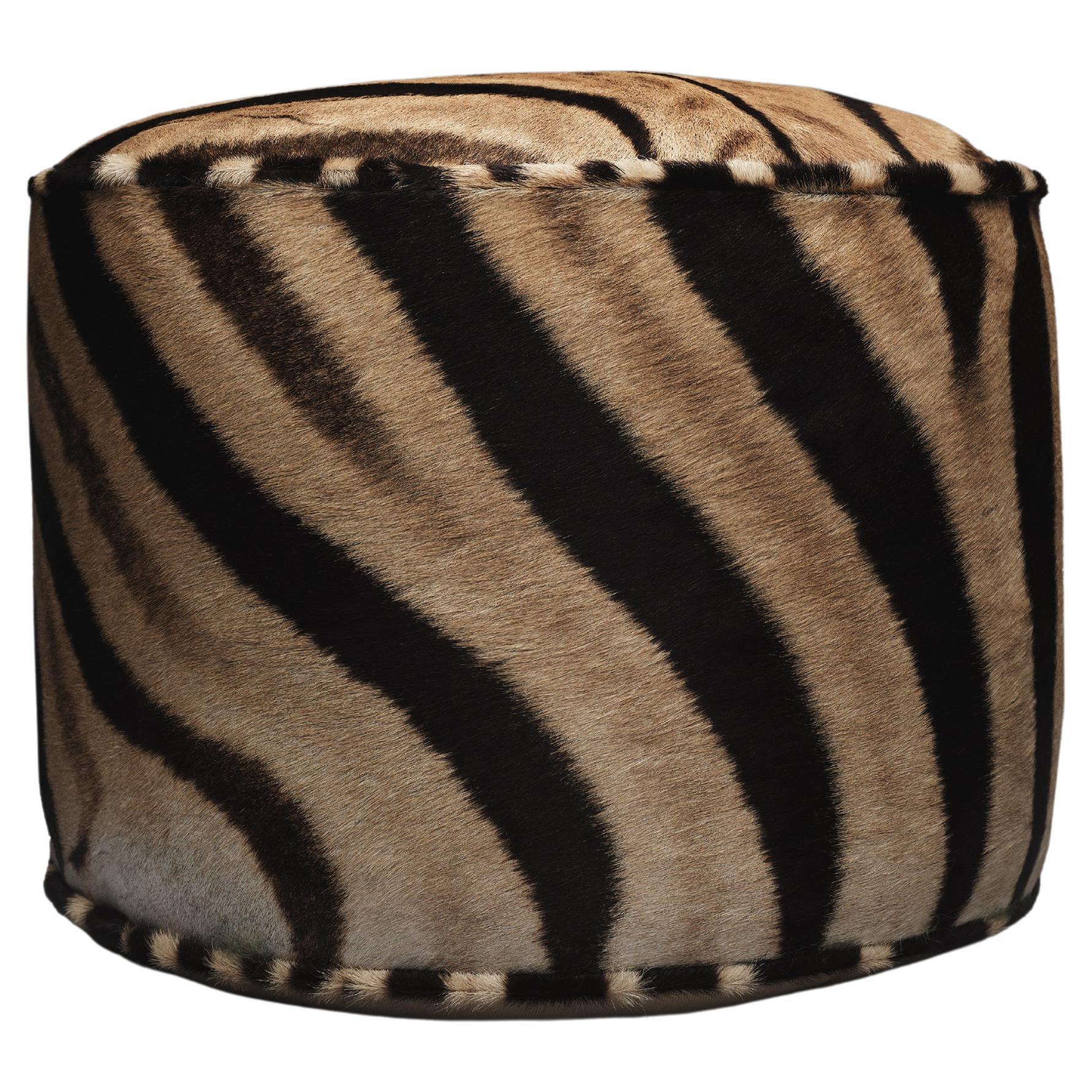 Forsyth Zebra Hide Pouf Ottoman, Made To Order