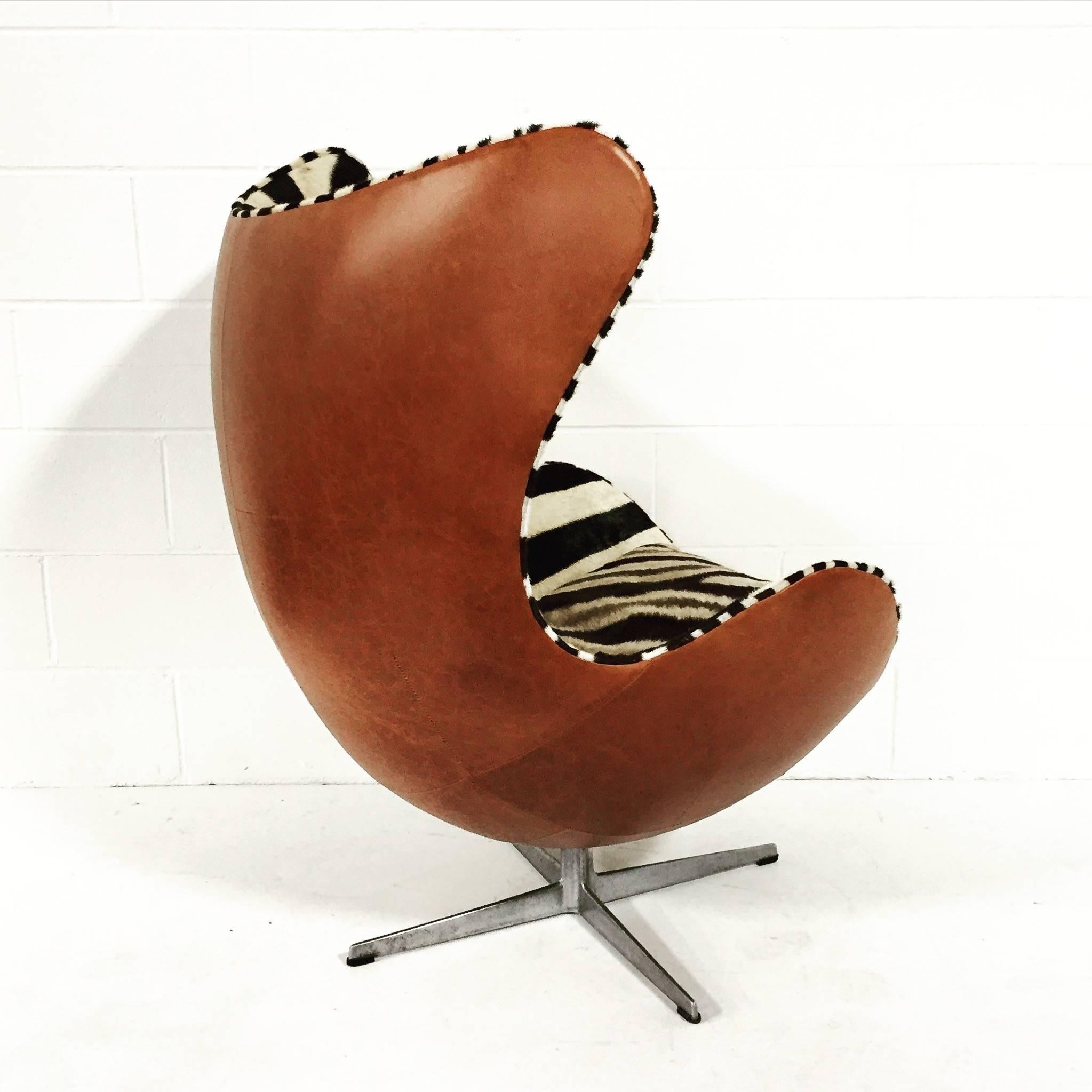 Mid-Century Modern Arne Jacobsen Egg Chair in Zebra Hide and Leather