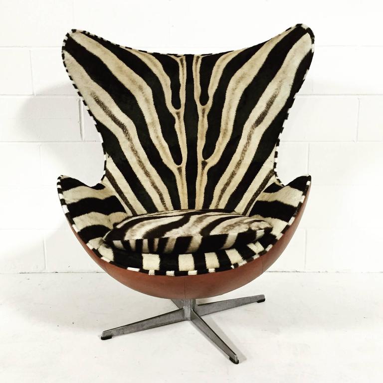 Arne Jacobsen Egg Chair in Zebra Hide and Leather at 1stDibs | zebra