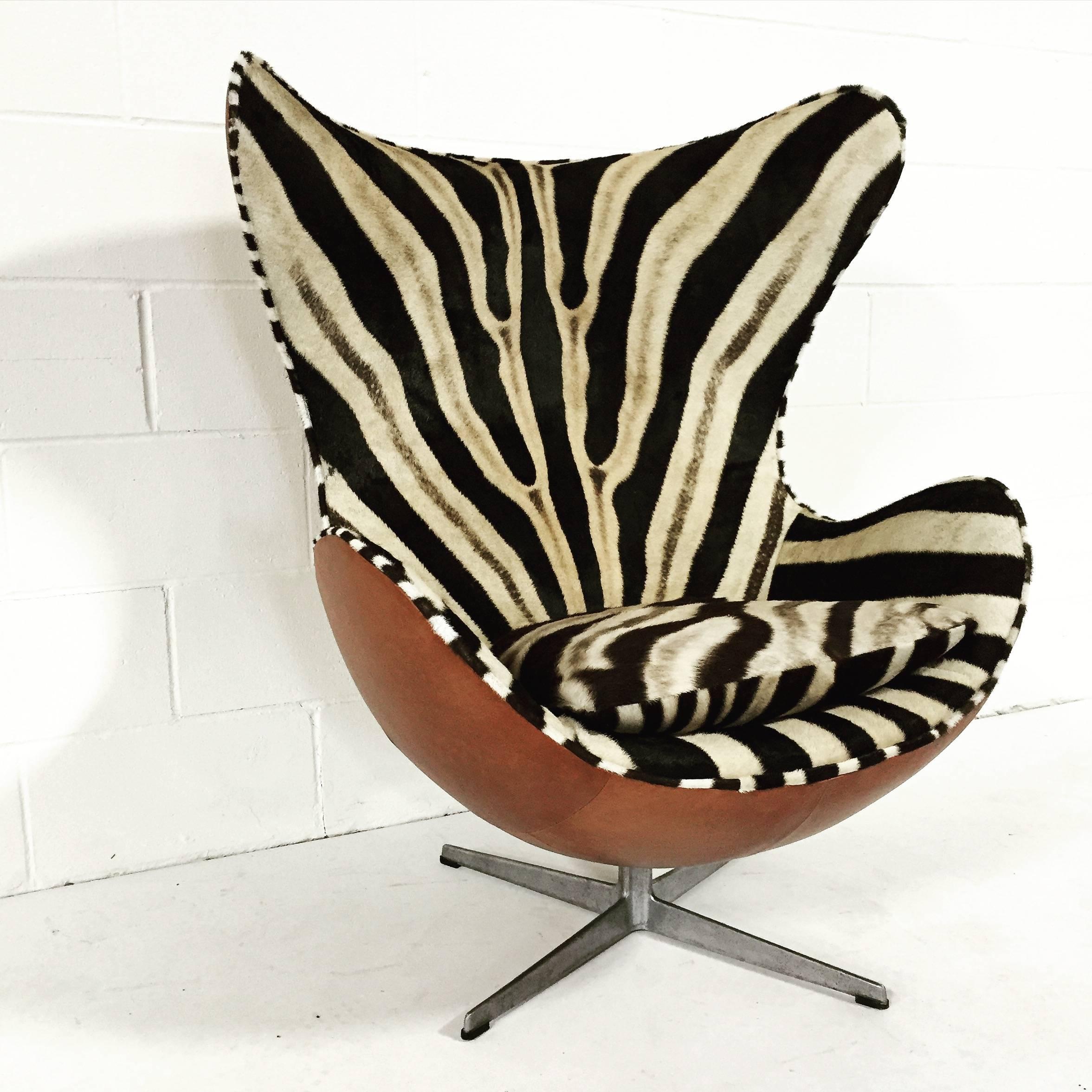Mid-20th Century Arne Jacobsen Egg Chair in Zebra Hide and Leather