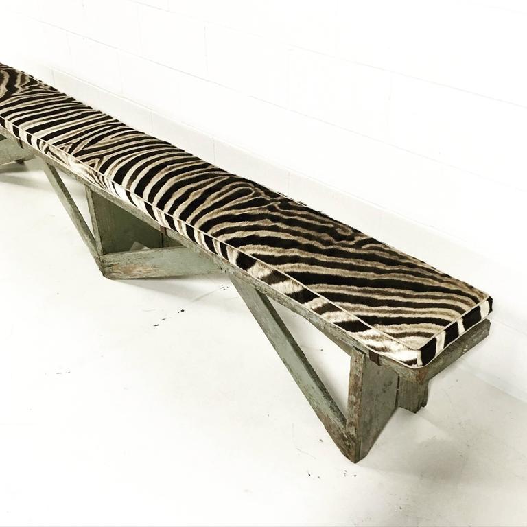 Extra Long Vintage Farmhouse Bench with Zebra Cushion at 1stDibs