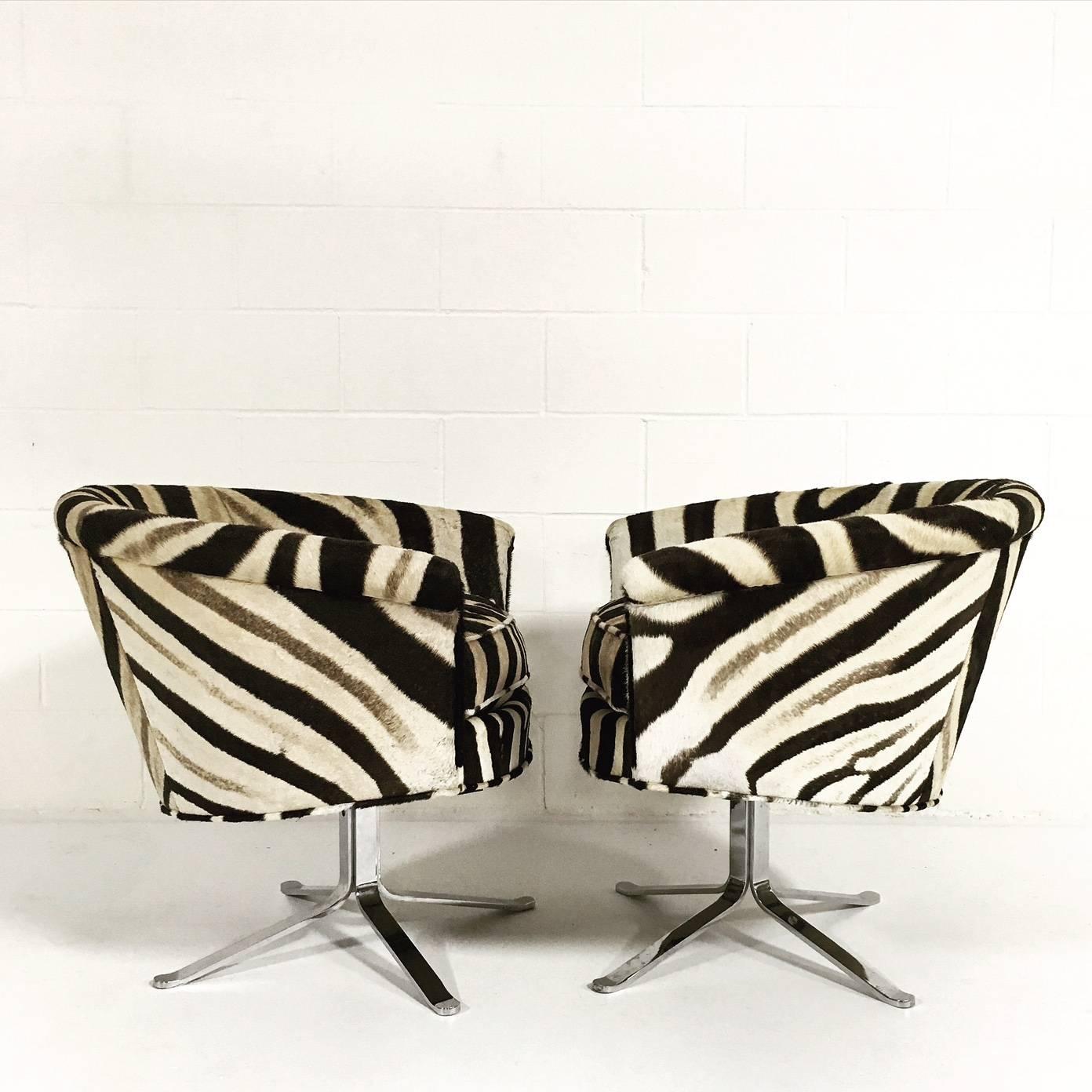 20th Century Pair of Swivel Chairs in Zebra Hide by Pace, in the manner of I.M. Rosen