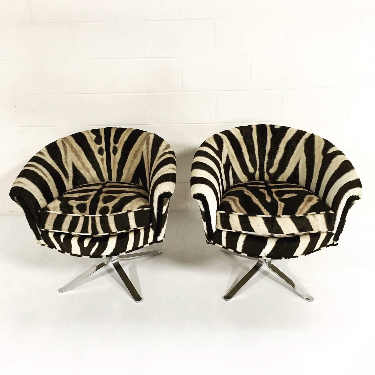 Pair of Swivel Chairs in Zebra Hide by Pace, in the manner of I.M. Rosen 3