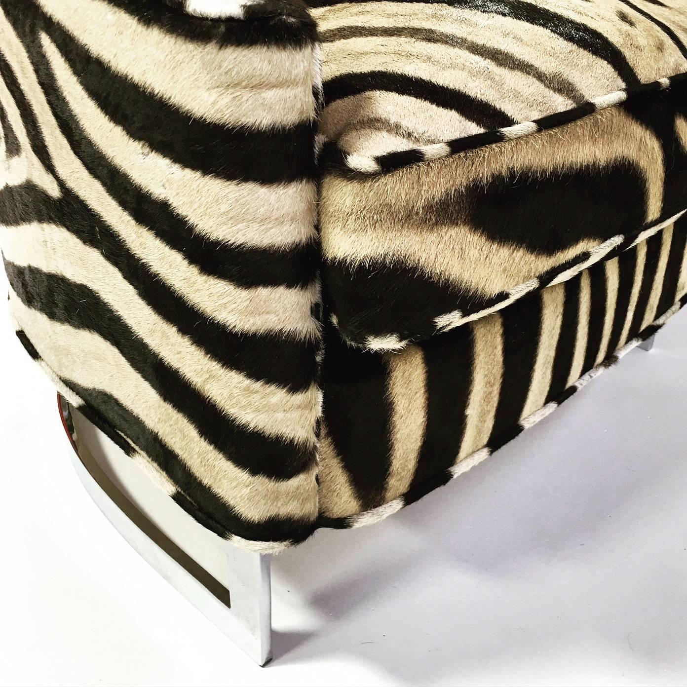20th Century Pair of Milo Baughman Club Chairs with Chrome Frame in Zebra Hide