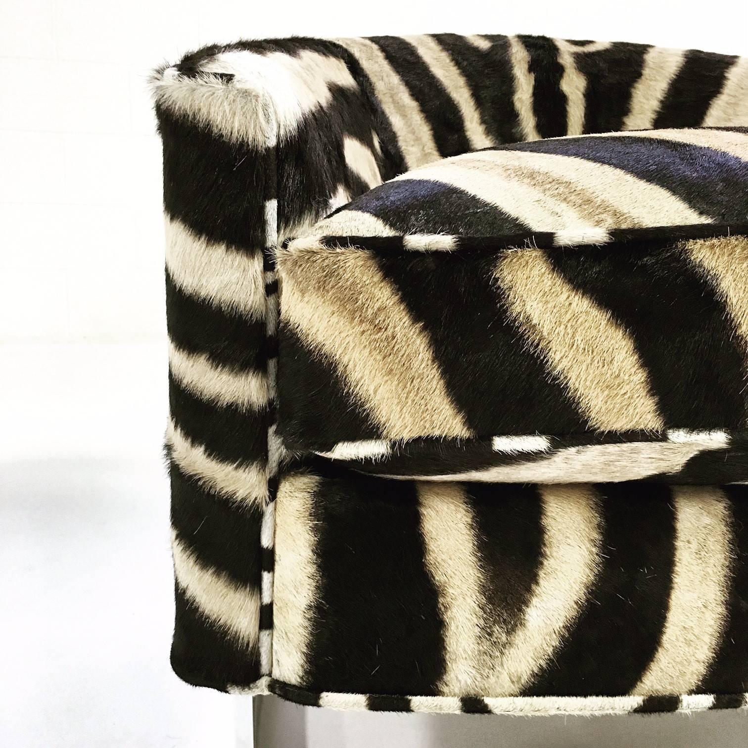 Pair of Milo Baughman Club Chairs with Chrome Frame in Zebra Hide 2