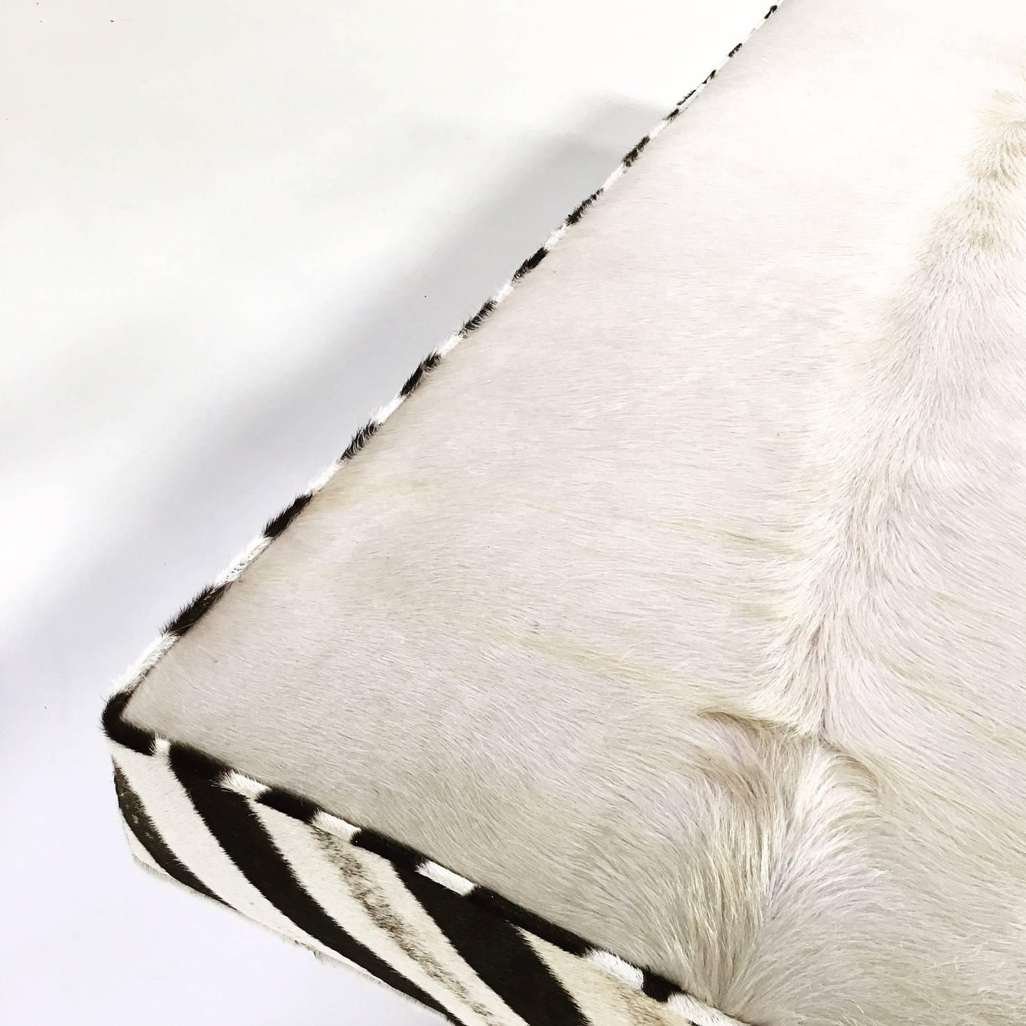 Modern Chrome Bench Restored in Ivory Cowhide and Zebra Hide 2