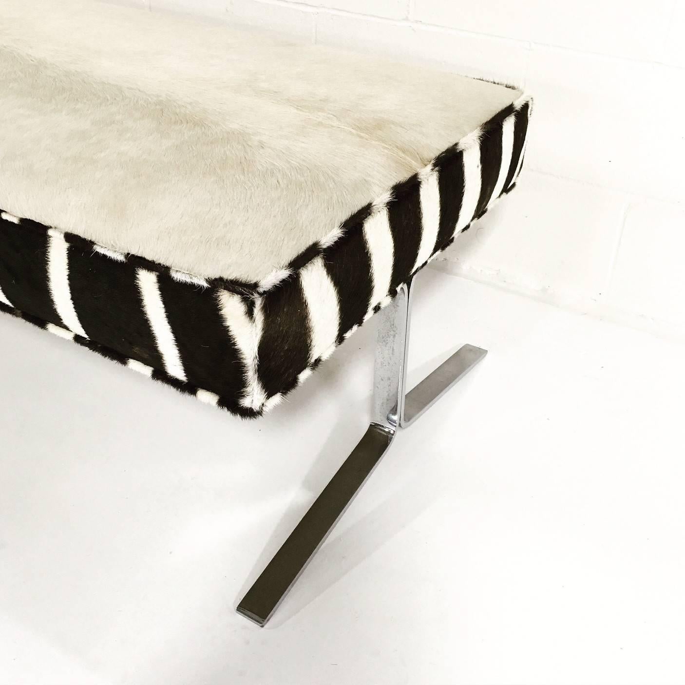 Modern Chrome Bench Restored in Ivory Cowhide and Zebra Hide 4