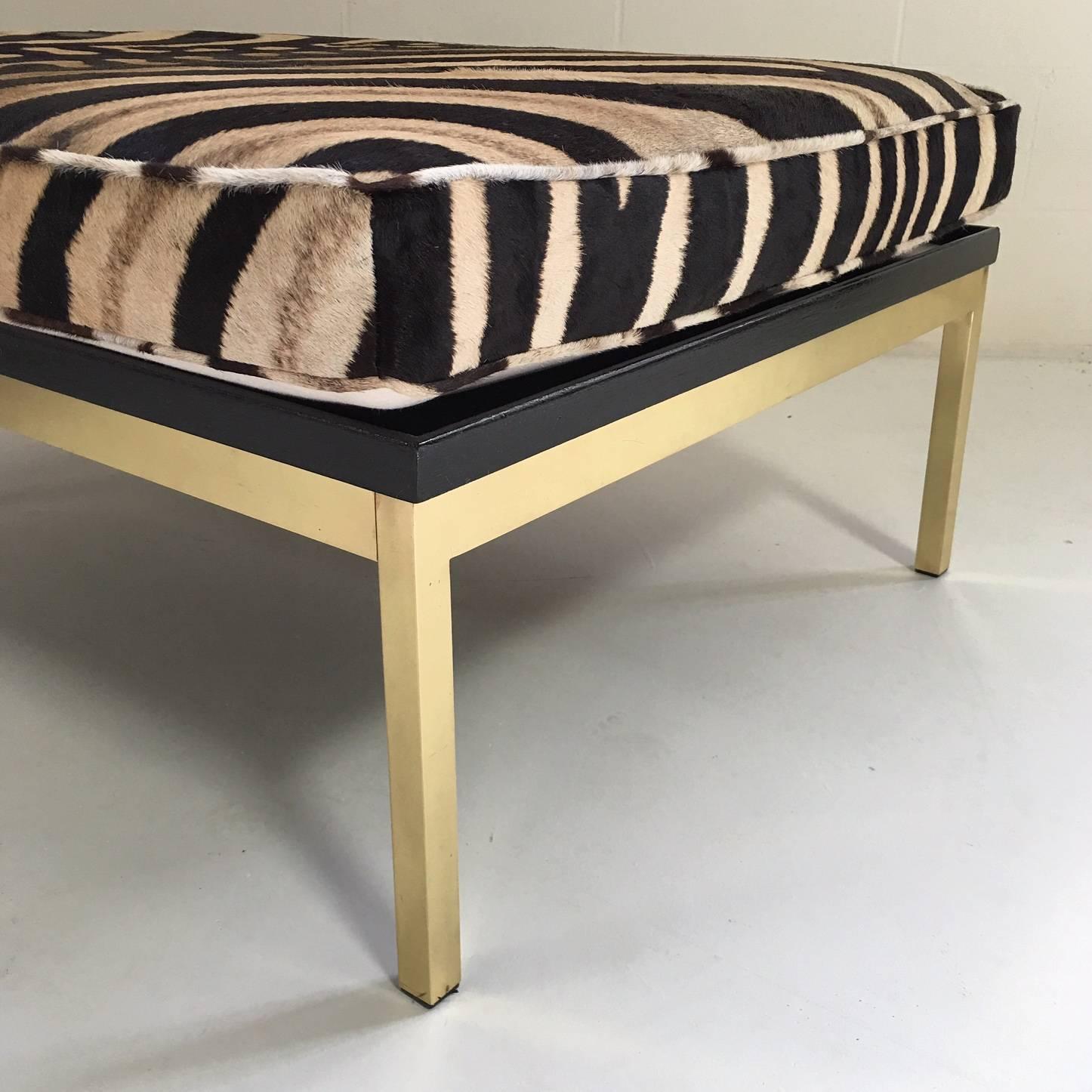 Pair of Knoll Style Zebra Hide and Brass Ottomans In Good Condition In SAINT LOUIS, MO