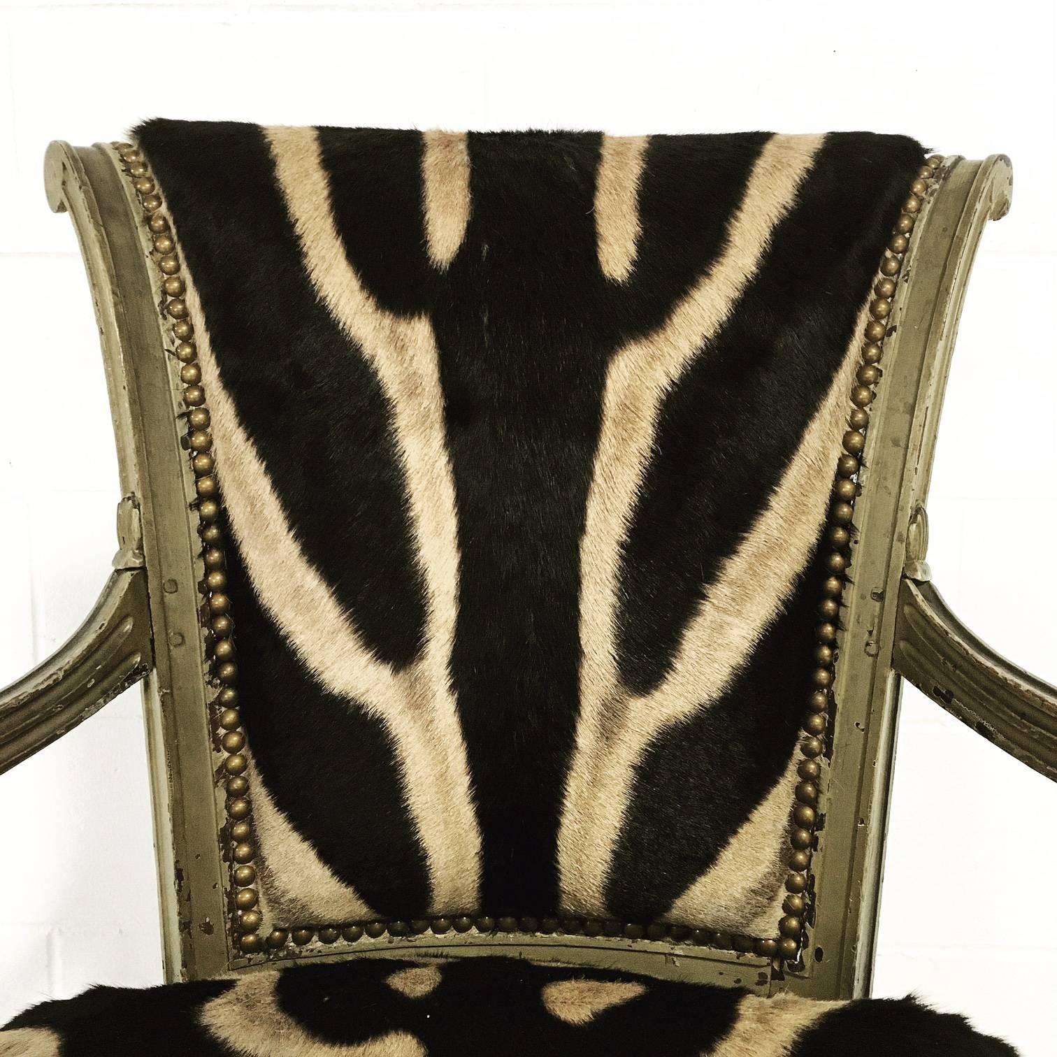 20th Century Vintage French Boudoir Chair in Zebra Hide