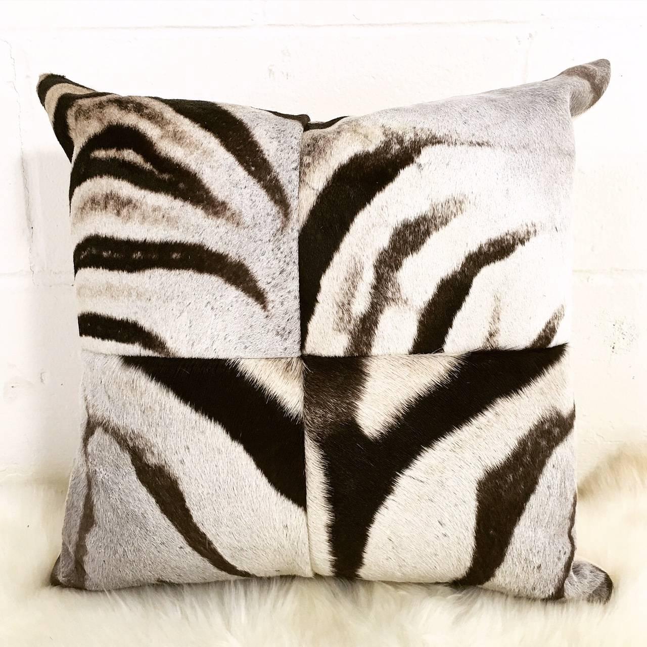 Zebra Hide Patchwork Pillow In Excellent Condition In SAINT LOUIS, MO